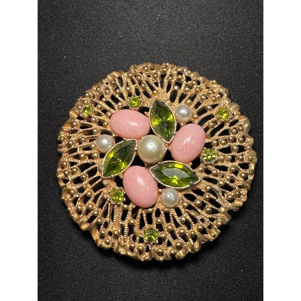 Vintage Sarah Coventry Splendor Brooch Gold Tone Filigree - Picture 2 of 5